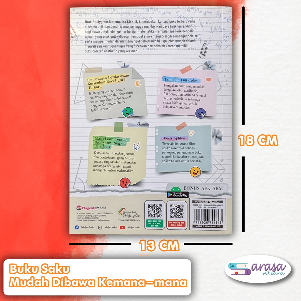 Jual Buku Pelajaran Sd / Mi Note Studygram Matematika Kelas 4 5 6 Rumus ...