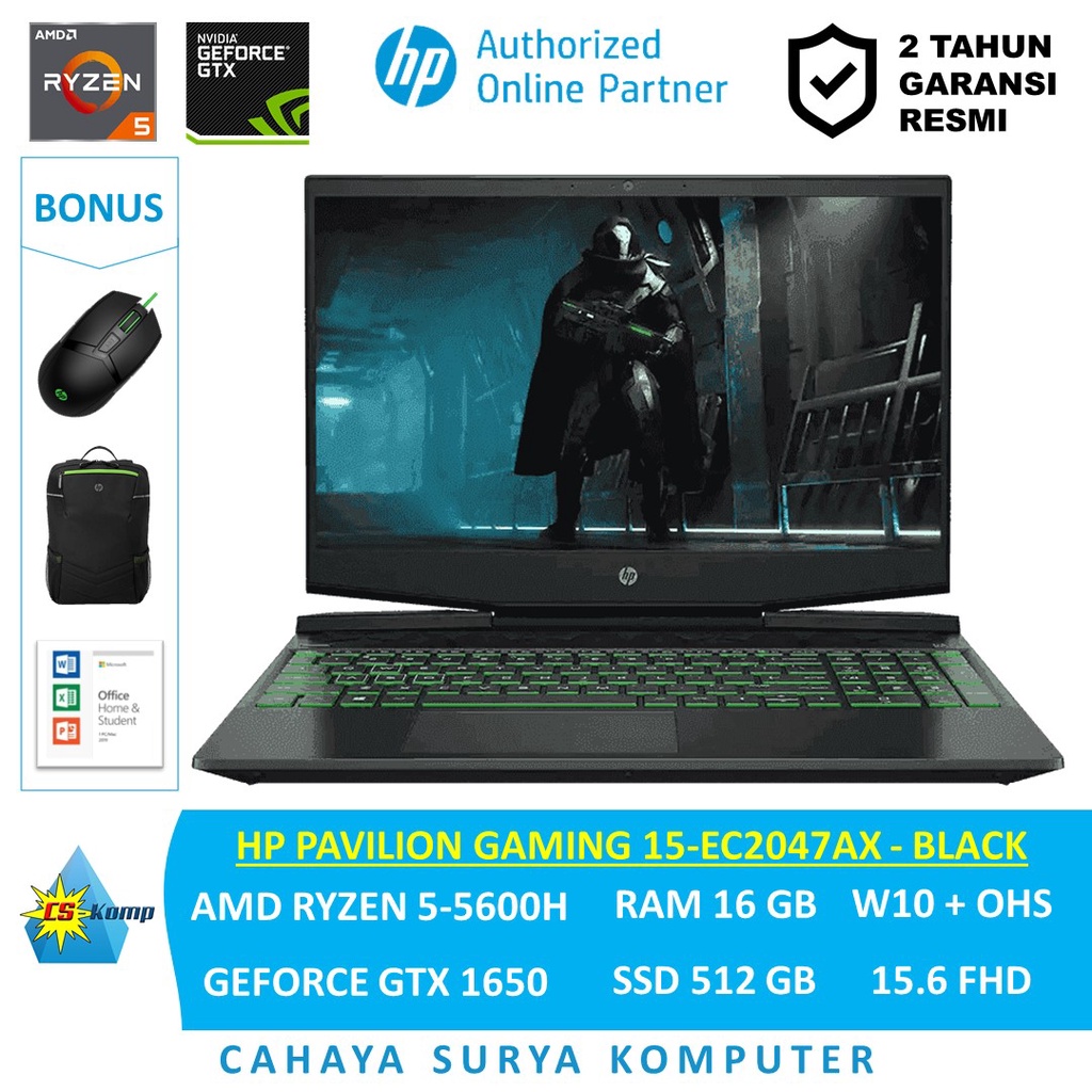 Jual Hp Pavilion Gaming 15 Ec2047ax Black Amd Ryzen 5 5600h Geforce Gtx 1650 Ram 16gb 