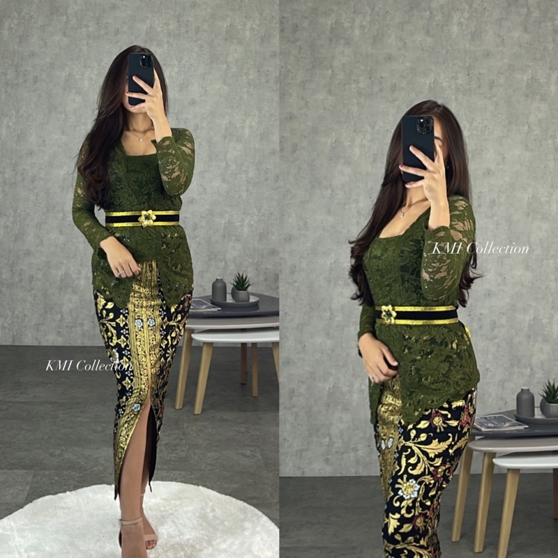 Jual Kebaya Brukat Panjang Hijau Army Kebaya Bali Set Shopee Indonesia 