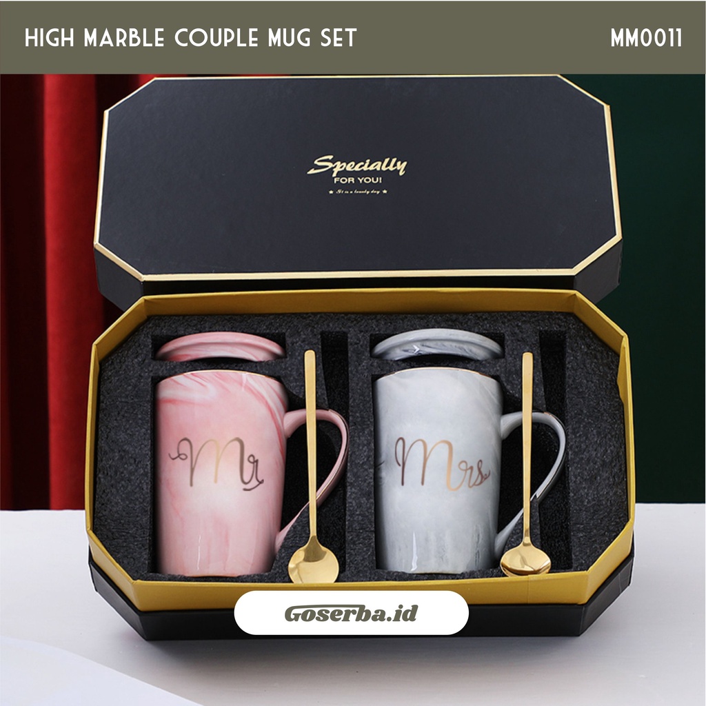 Jual Gelas Cangkir Hampers Couple Mug Marble Keramik Tutup Mr Mrs Pasangan Couple Kado 4044