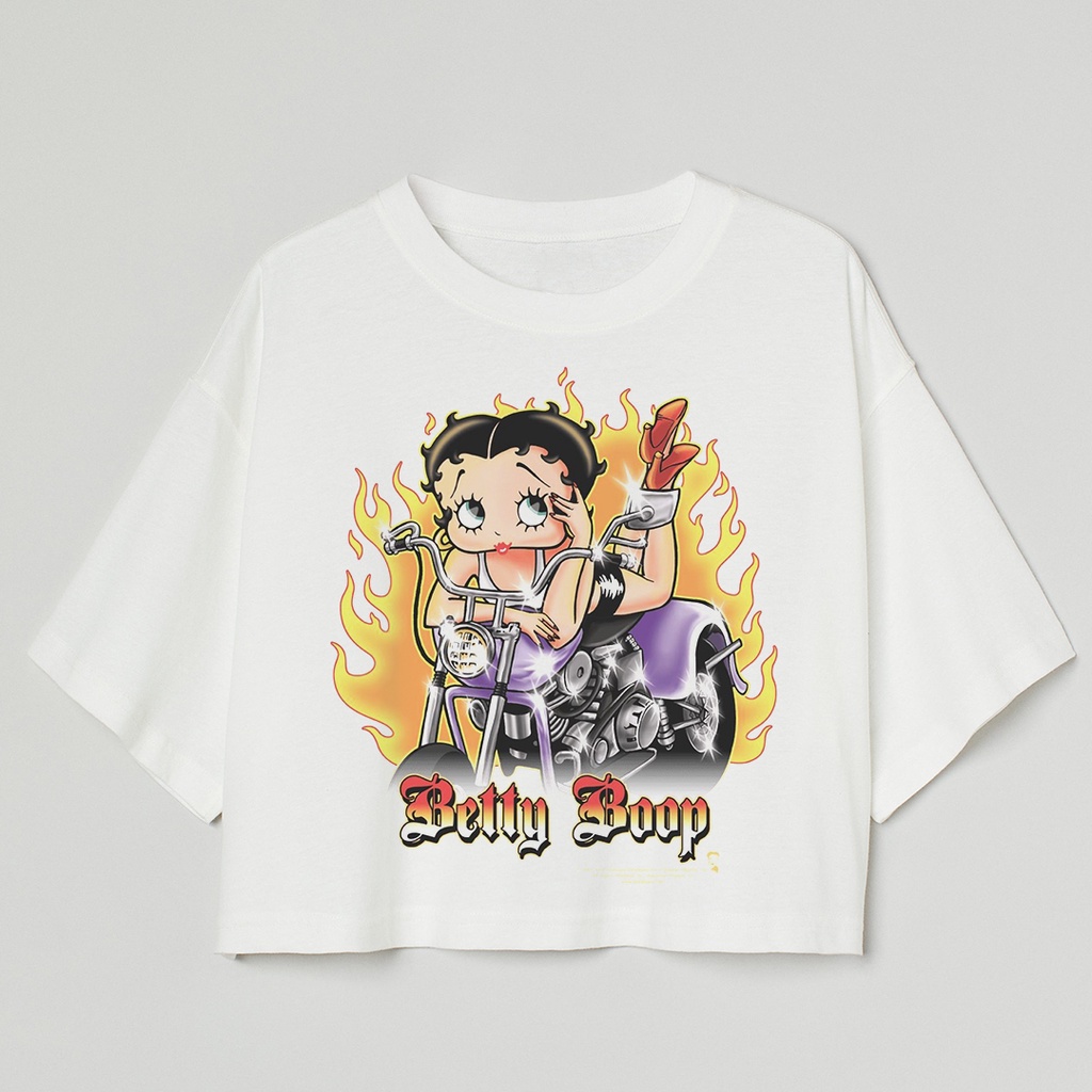 Jual Crop Tee Betty Boop Kaos Crop Top Oversize Putih Wanita Motif