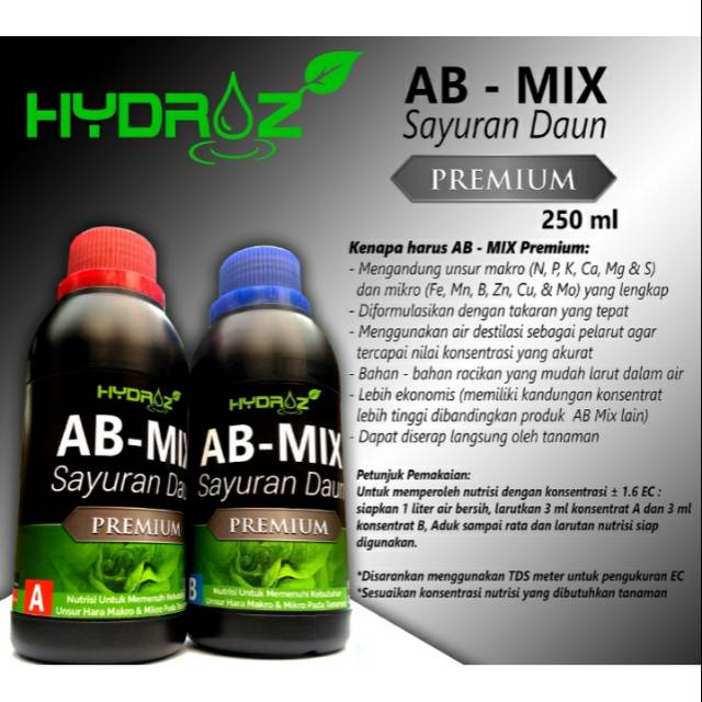 Jual AB Mix cair Sayuran Daun PREMIUM 250 ml Hydroz | Shopee Indonesia