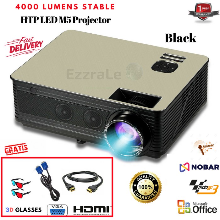 Jual promo kualitas HTP 3D Mini Projector M5 4000 Lumens Gold Garansi 1 ...