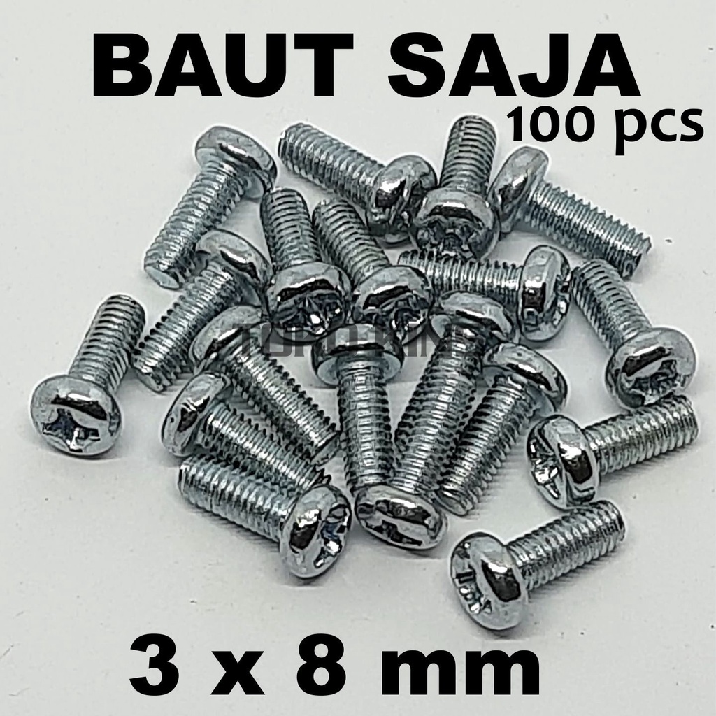 Jual Jp M3 X 8 Per 100 Pcs Baut Kepala Obeng Plus 3mm 3 X 8 Mm Shopee