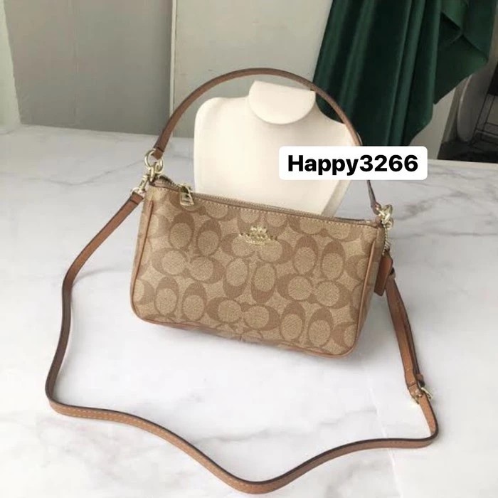 Jual Coach Top Handle Pouch in Signature Khaki Saddle ORIGINAL 100