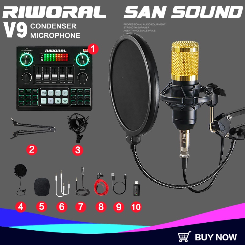 Jual RIWORAL V9 sound card full set mic murah Paket Live Streaming dan