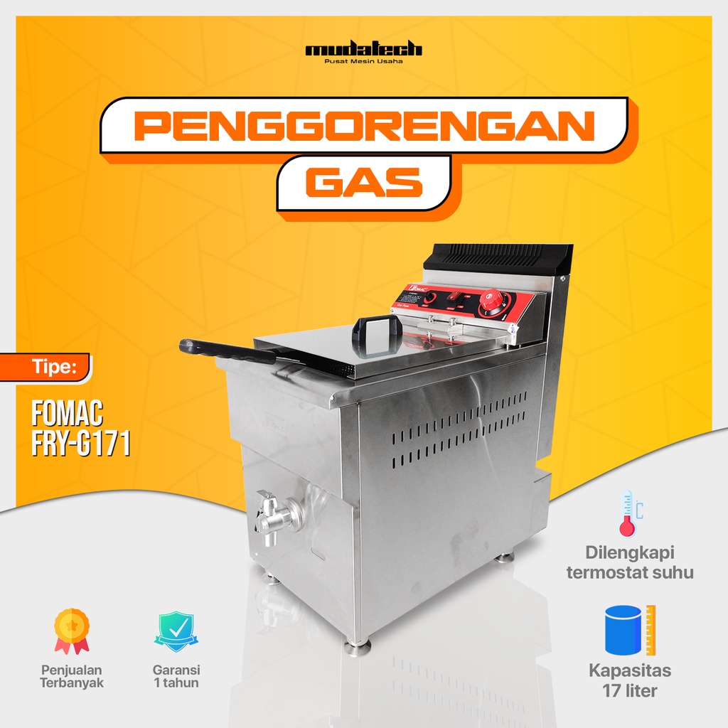Jual Deep Fryer Gas Fomac FRYG171 Penggorengan Temperature Control 17
