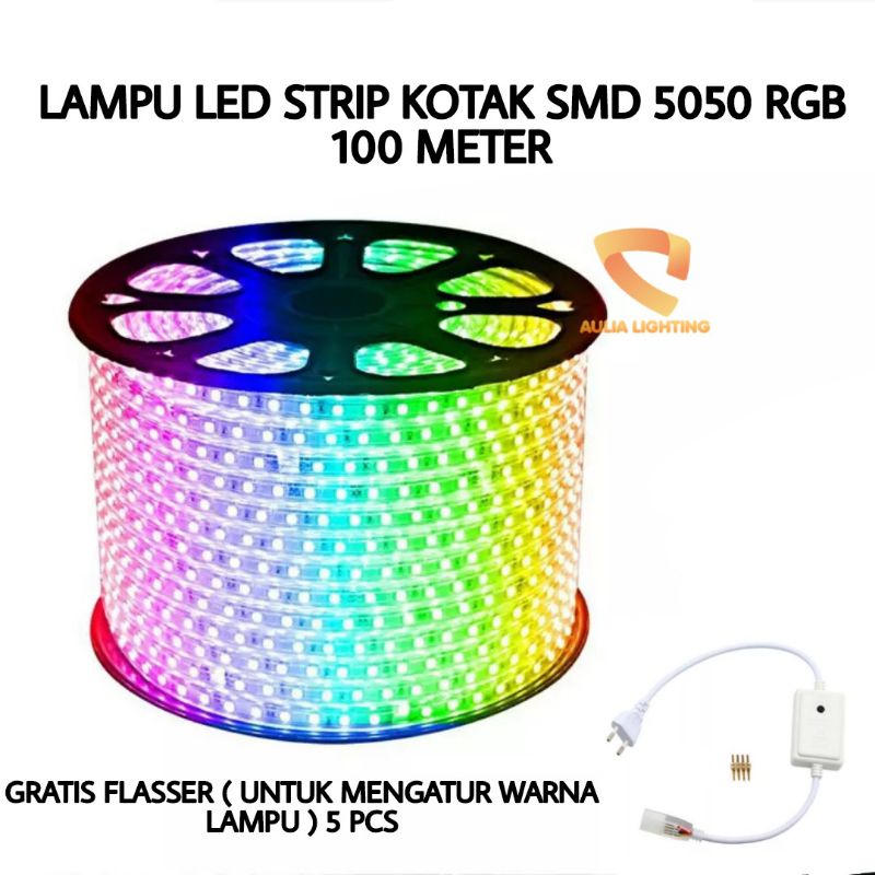 Jual Lampu Led Selang Smd 5050 Rgb 100m Warna Multicolor 220v Hias Strip Plafon Waterproof 100 2671