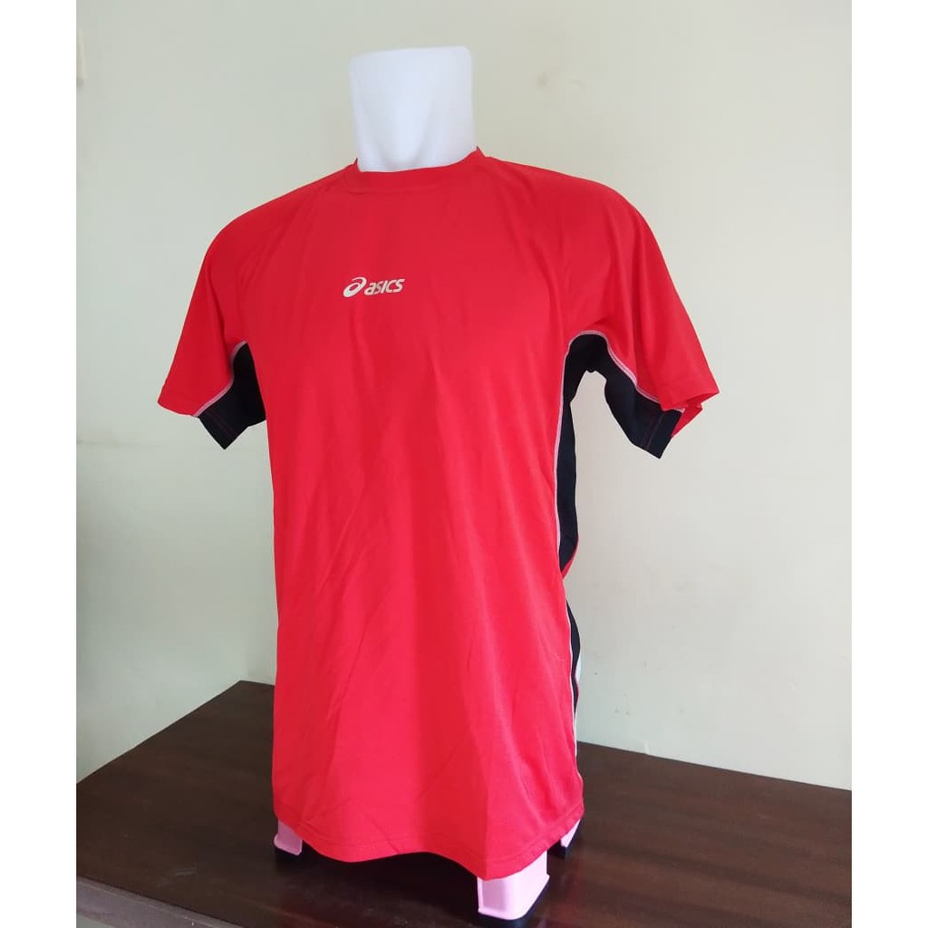 Asics ORIGINAL Tshirt Men Kaos Cowok Merah Hitam Running Gym