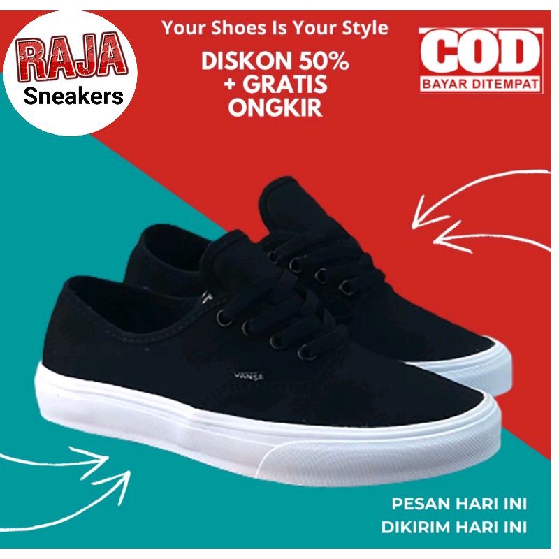Jual COD SEPATU43 VANS AUTHENTIC MONO BLACK HITAM POLOS WHITE