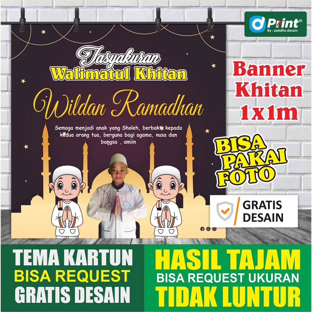 Jual Banner Spanduk Backdrop Untuk Khitan Banner Khitan Custom Bebas Desain Ukuran 1x1 Meter