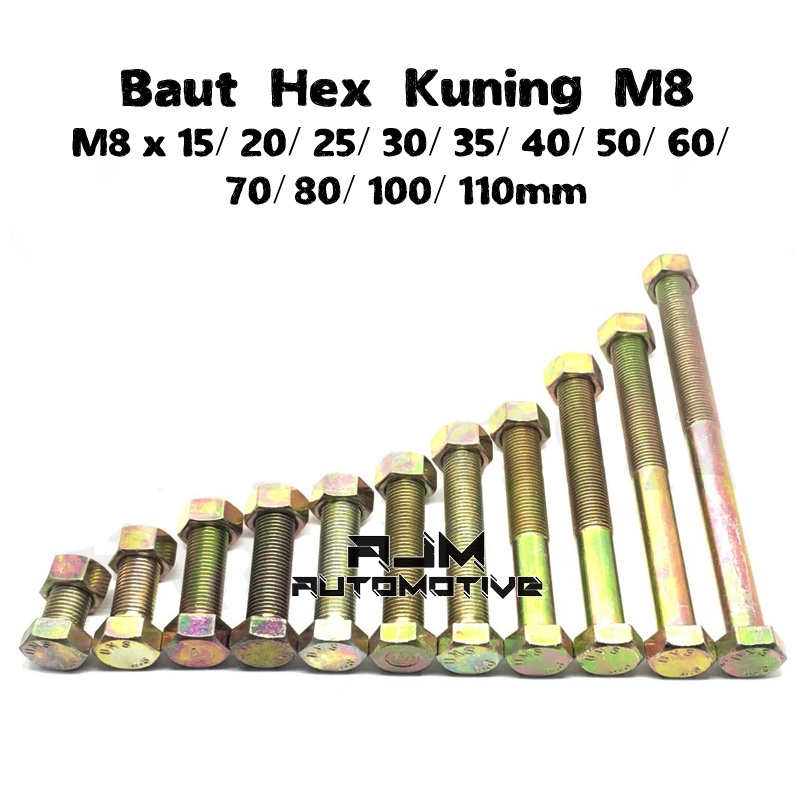 Jual Baut Mur Hex Kuning M8 X 15 20 25 30 35 40 50 60 70 80 100 110 Mm ...