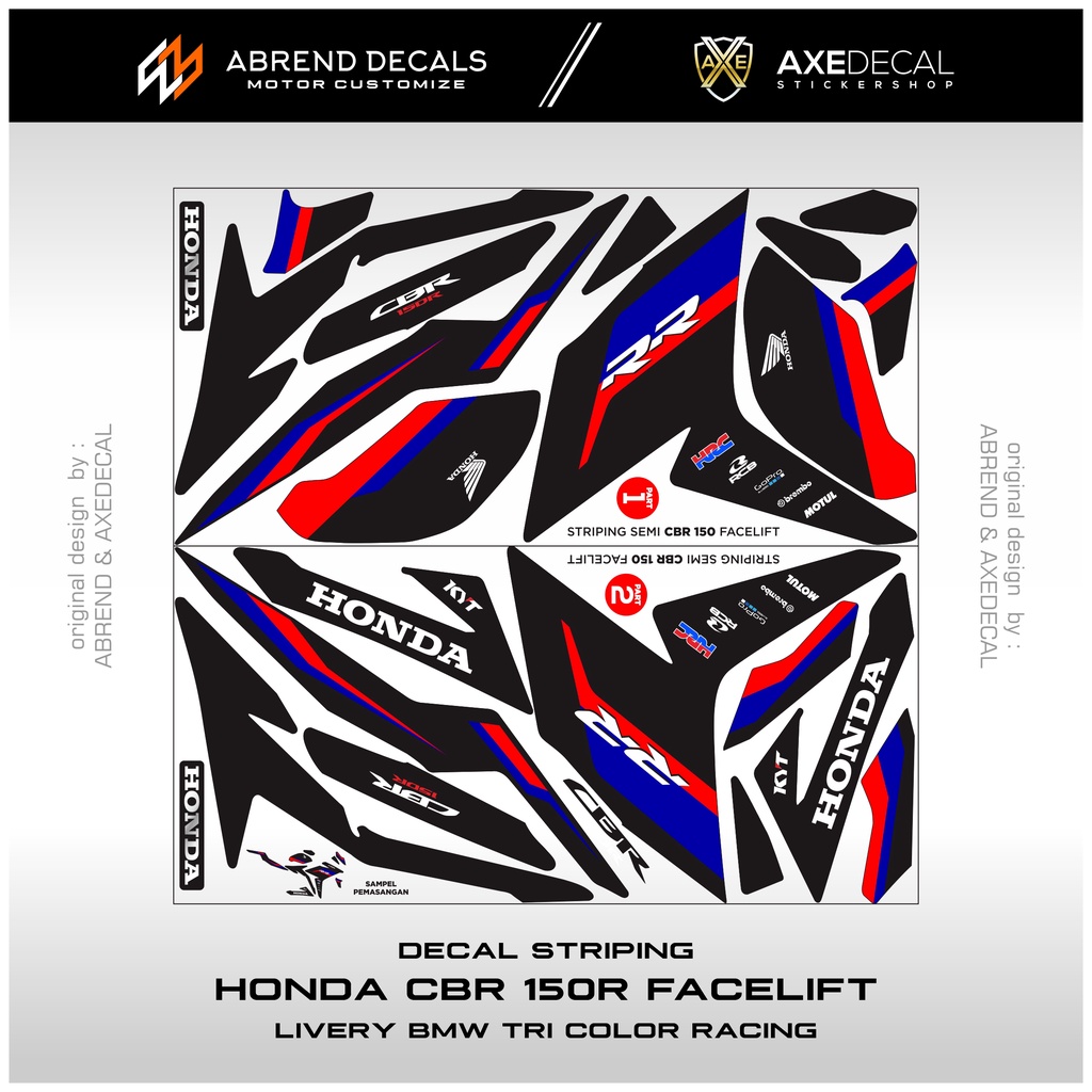 Jual Striping CBR 150R Facelift Livery Tri Color BMW Racing / Stiker ...