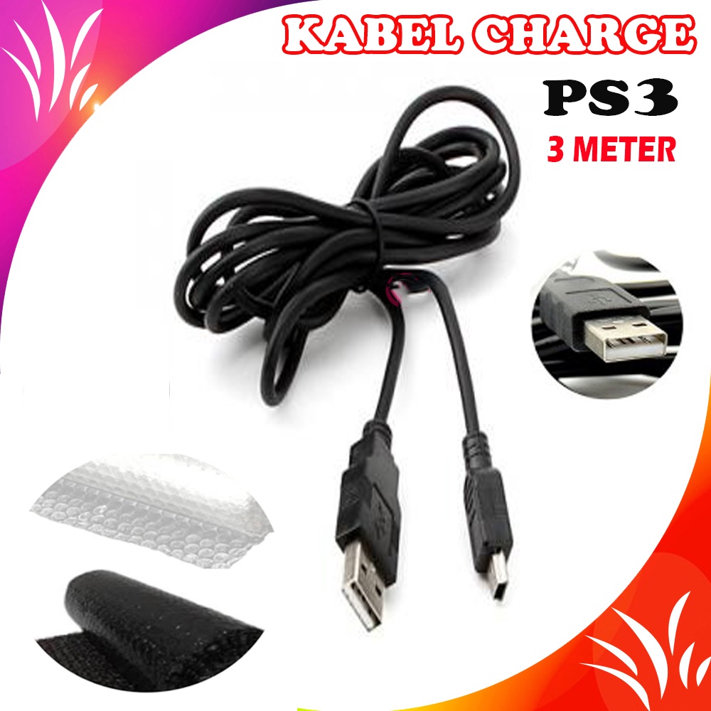 Jual Charger Stik PS3 1.8m / PS3 3m / PS4 1.8m / PS4 3m / Kabel USB