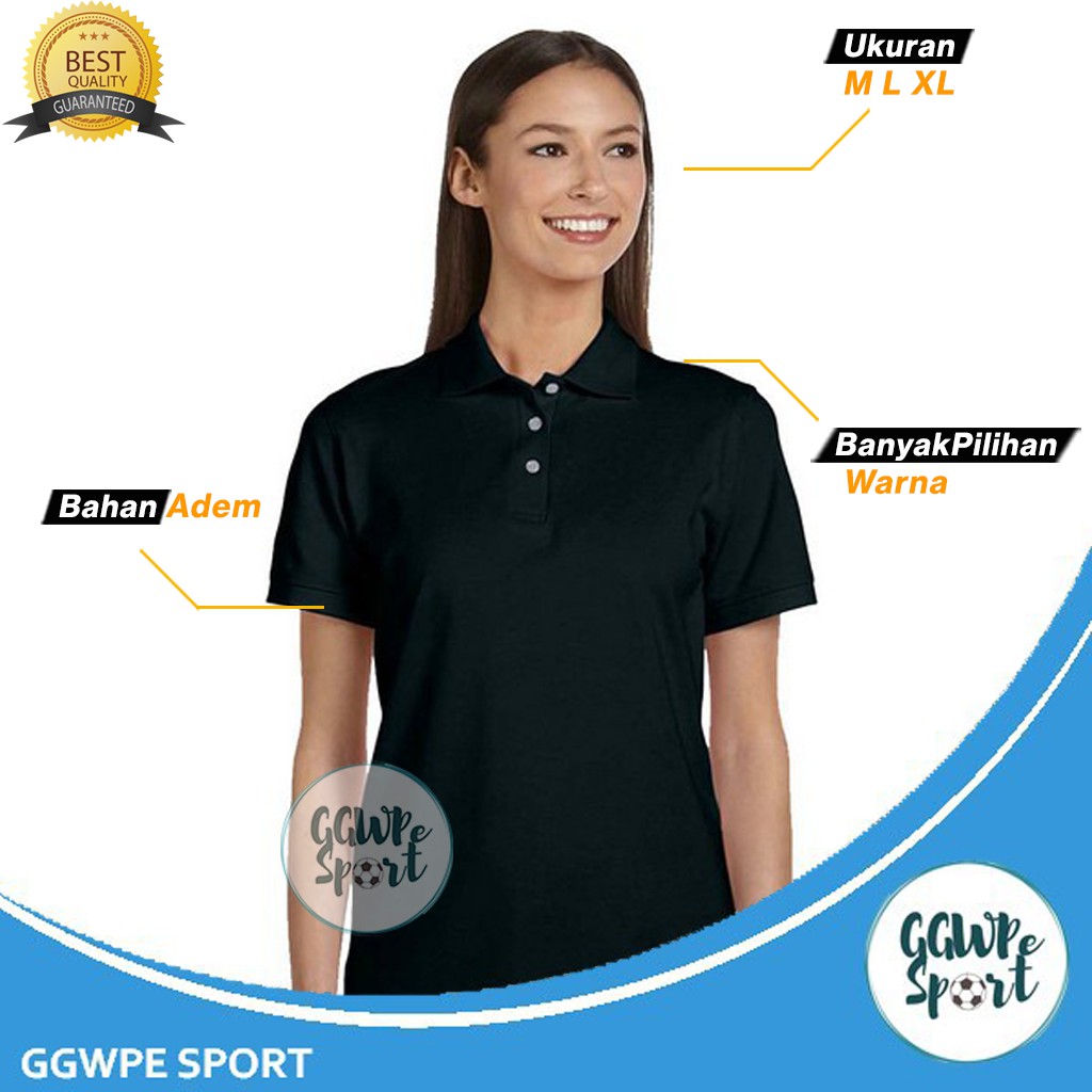 Jual Baju Kaos Polo Cewek Hitam polo shirt wanita ladies Polos Bahan Tebal dan Nyaman warna hitam Shopee Indonesia