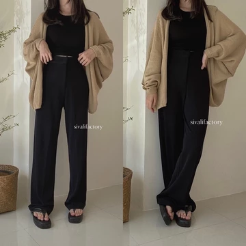 SIVALI Cozie Pants Highwaist Cullote Pants Rib Knit Pants Celana Kulot Wanita Petite Friendly