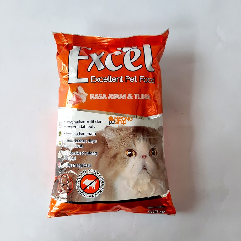 Jual Excel excellent pet food rasa ayam dan tuna kibble segitiga 500 gr ...