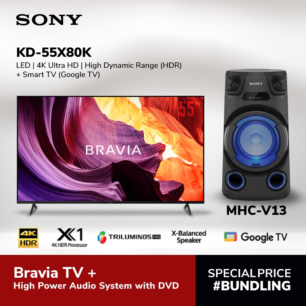 Jual Sony Bundling Bravia LED X80K & High Power Audio System MHCV13 Shopee Indonesia