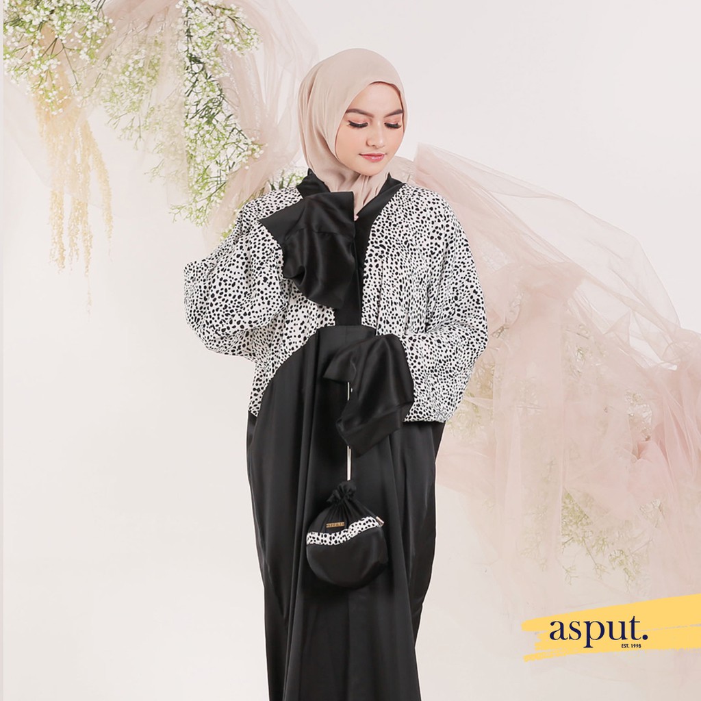 Jual ASPUT - Black Dots Mukena Abaya Hitam Premium by Aprilia | Shopee ...