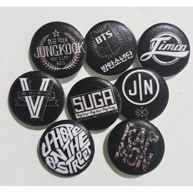 Jual bts pin button set brooch kpop bangtan boys jungkook v rapmonster ...