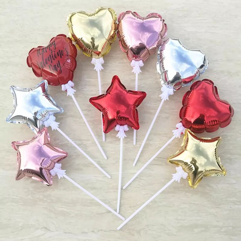 Balon Foil Hati & Bintang 6" Membesar otomatis + Gagang Pesta Ulang Tahun