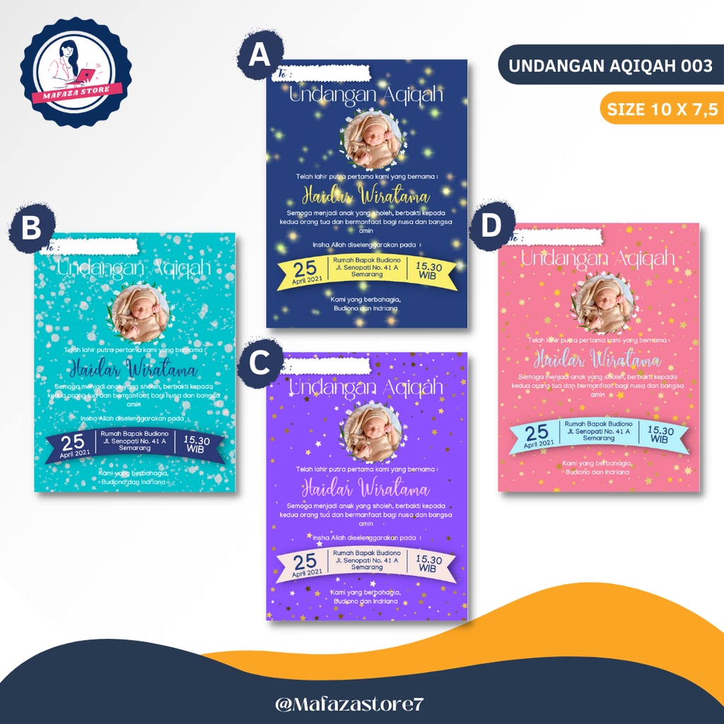 Jual Kartu ucapan untuk Aqiqah / Undangan Aqiqah / Stiker ucapan Aqiqah
