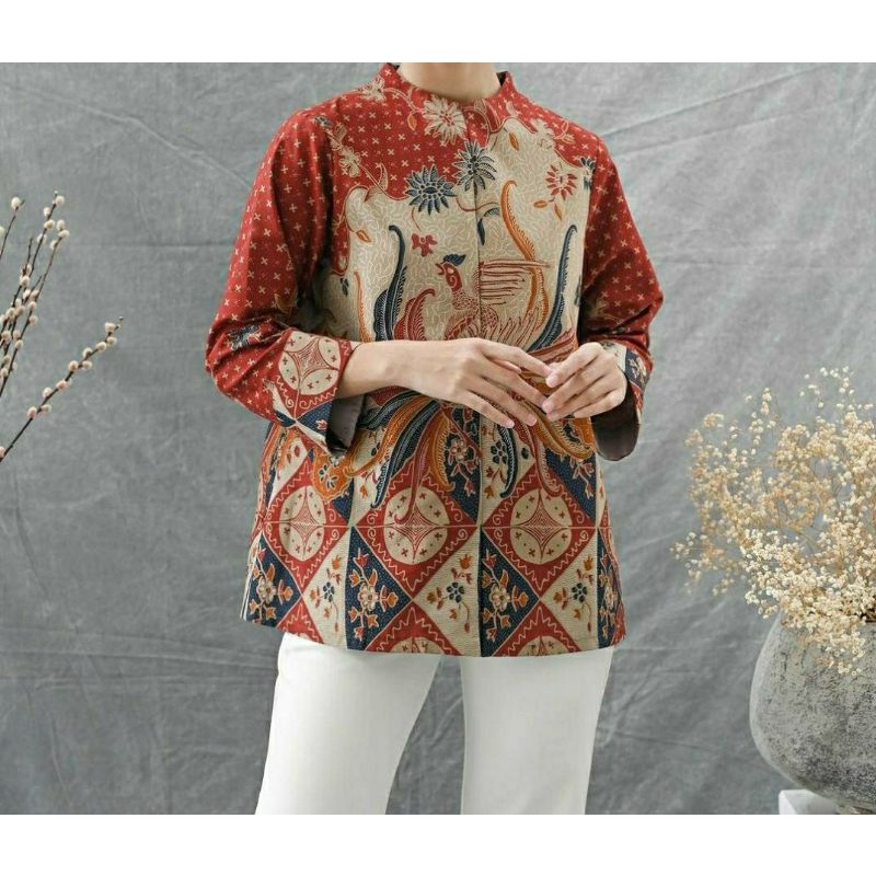 Jual Blouse Atasan Batik Wanita Motif Burung Cocok Untuk Kerja Kantoran ...