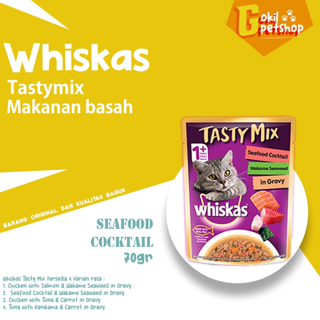 Jual Whiskas pouch TASTY MIX 70g All Varian Makanan Kucing Basah Shopee Indonesia