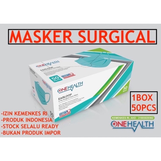 Jual Masker Medis 3 ply Onehealth Per Box isi 50 Pcs / Surgical Face ...