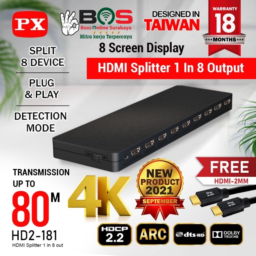 Jual HDMI Splitter 1 Input 8 Output Video HD 4K 60Hz HDR HDCP PX HD2 ...