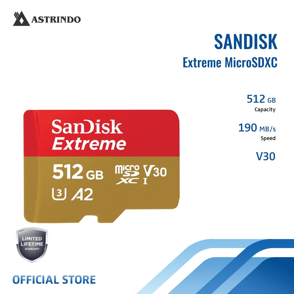 Jual SanDisk Extreme microSDXC, SQXAV 512GB 190MB/s R (SDSQXAV-512G ...