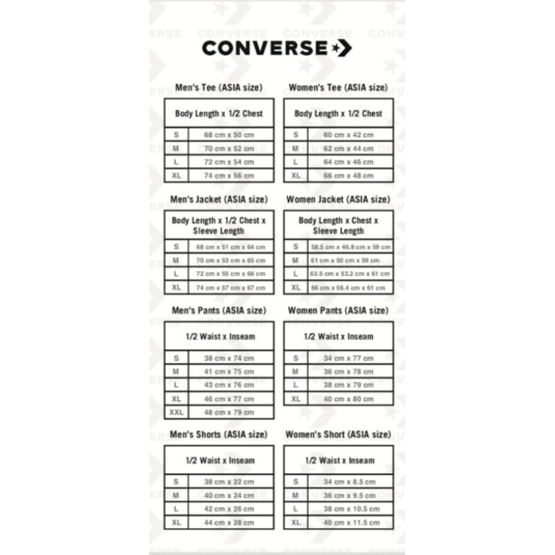 Size chart hoodie converse clearance