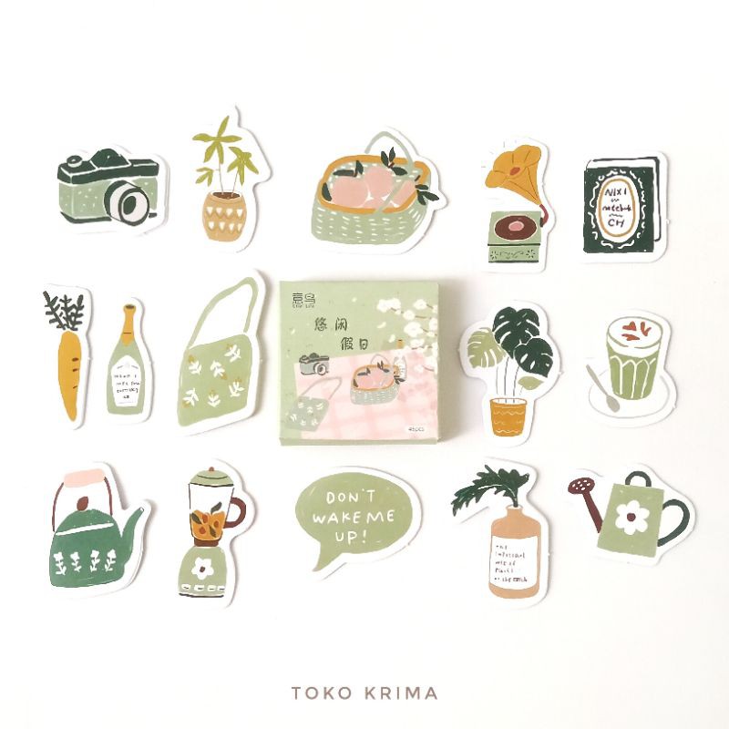 Jual Set Stiker Sticker Aesthetic Box Mini Isi 42-45 pcs Tema Piknik