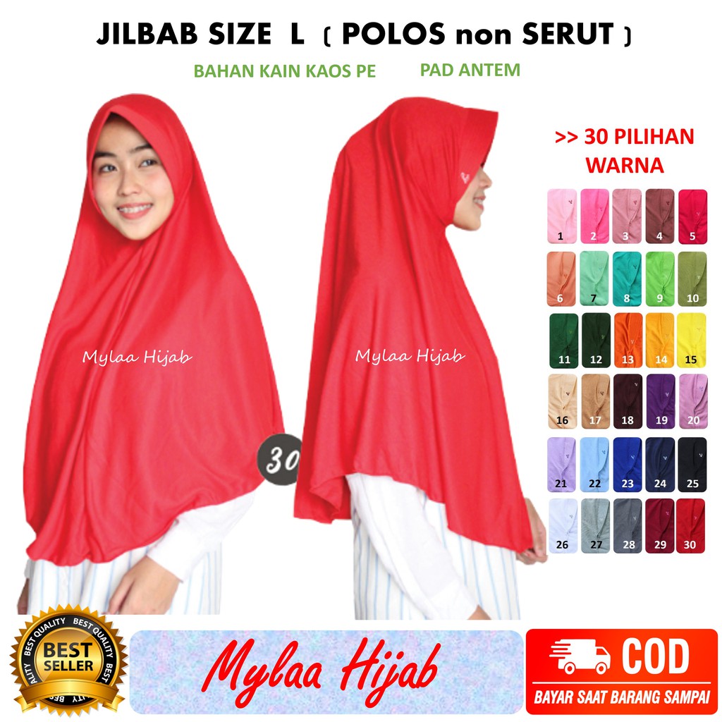 Mylaa Hijab Jilbab Instan Bergo kerudung hijab size L non serut bahan kaos anak sekolah Antem.