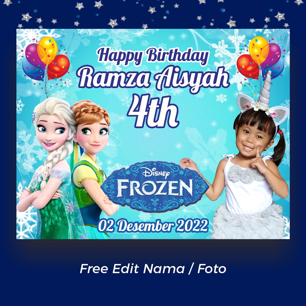 Jual Spanduk / Banner Ultah Anak Ulang Tahun Frozen Elsa Backdrop
