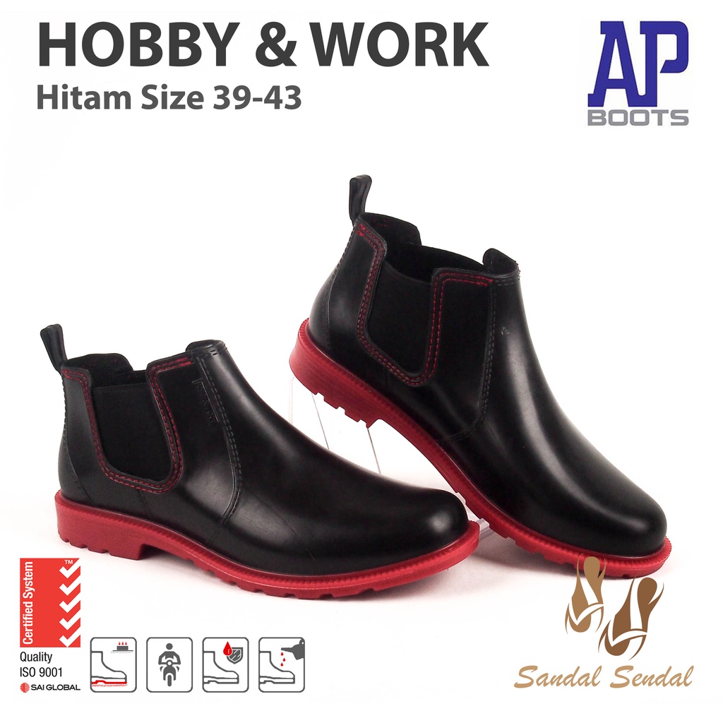 Jual Sepatu Boot Pendek AP Boots Hobby & Work Hitam Merah Casual Bikers ...