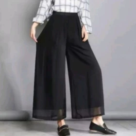 Celana Kulot Ceruty Babydoll Wanita Dewasa Hijab Sifon Ceruty Hitam Putih Lilak