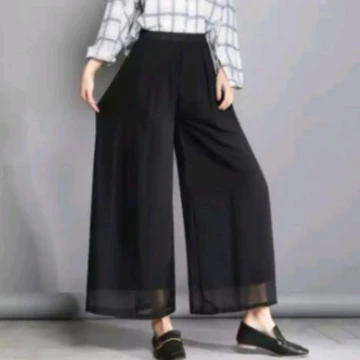 Celana Kulot Ceruty Babydoll Wanita Dewasa Hijab Sifon Ceruty Hitam Putih Lilak