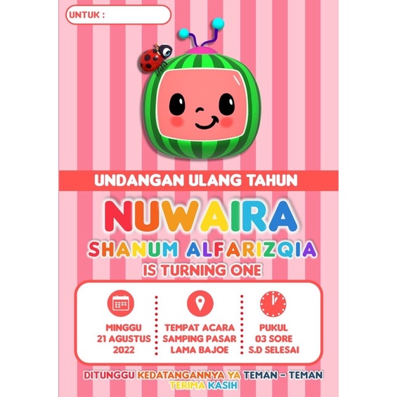 Jual Undangan Ulang tahun / Birthday Invitation tema Cocomelon 4