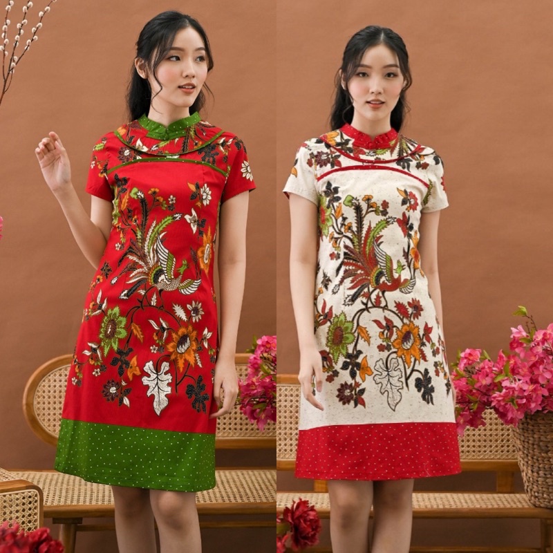Jual Cheongsam batik 272 BT /Dress Merah/ Baju Imlek | Shopee Indonesia