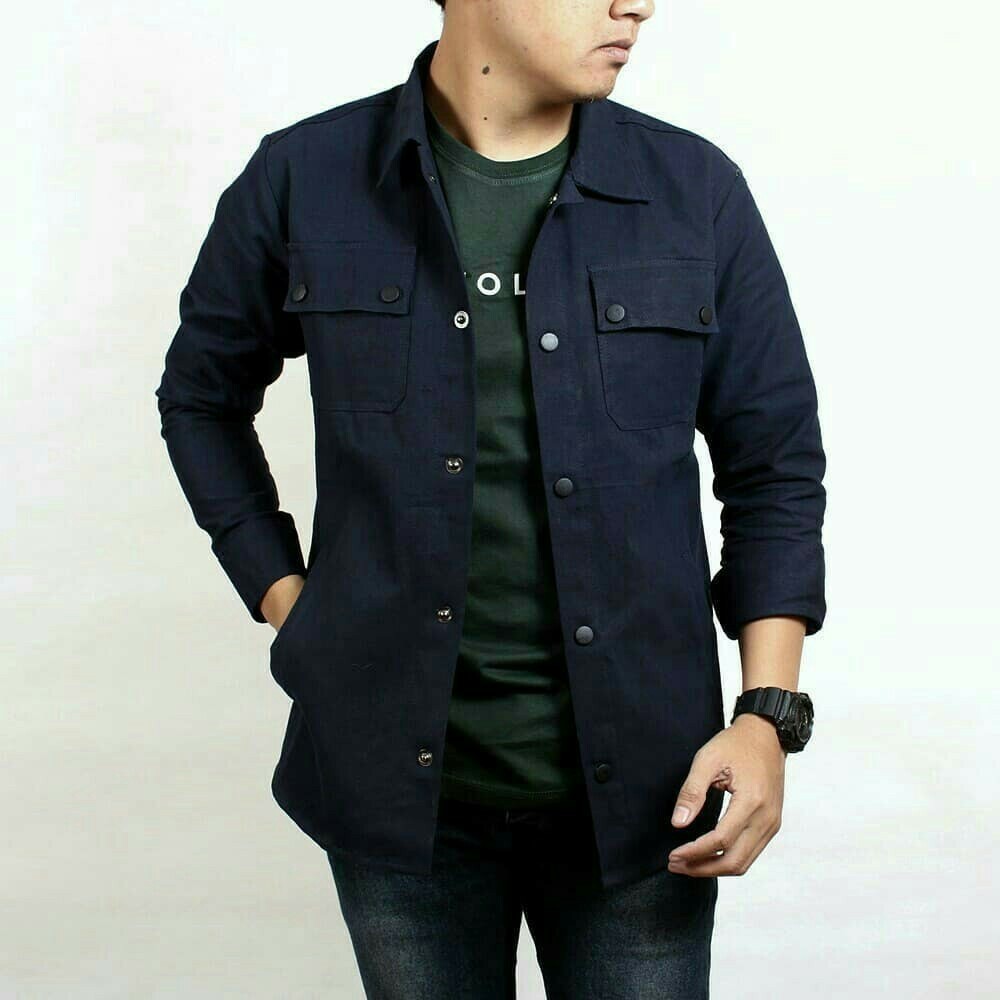 Jual Jaket Trucker Semi Parka Pria Kancing Hitam Canvas Man Best Seller ...