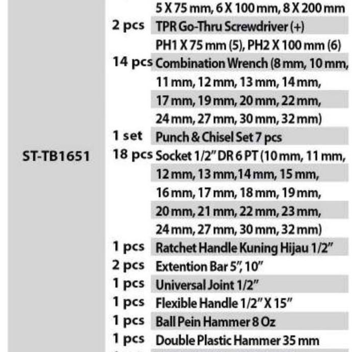 Jual Tekiro Tool Box Set 66 pcs STTB1651 / Mekanik Tool Kit 66 Pcs