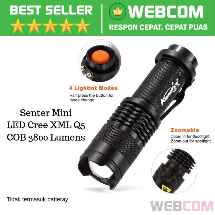 Jual Senter Mini LED Pocket Torch Multifungsi Cree XML Q5 + COB 3800 ...