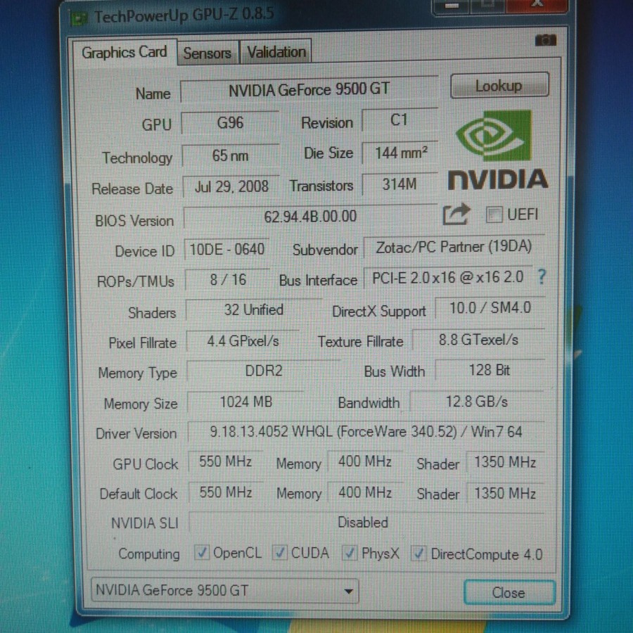Jual VGA card internal/VGA nVidia Geforce 9500GT 1 GB DDR2 128bit ...