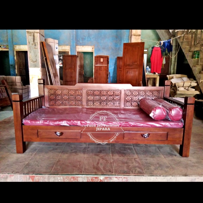 Jual Kursi Bangku Panjang Bale Bale Resban Daybed Ukir Kayu Jati Dan