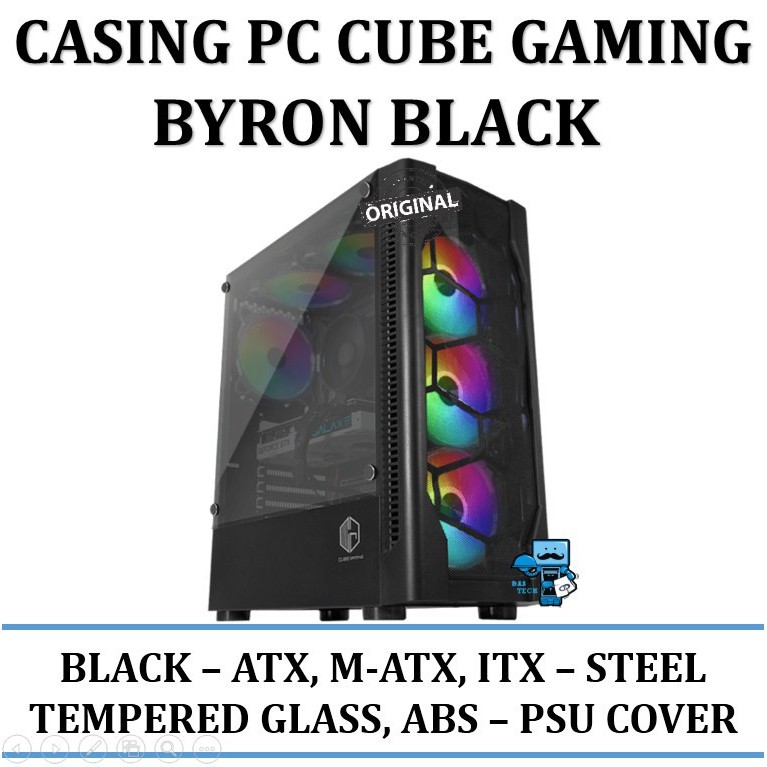 Jual Casing PC Cube Gaming BYRON BLACK LEFT SIDE TEMPERED GLASS
