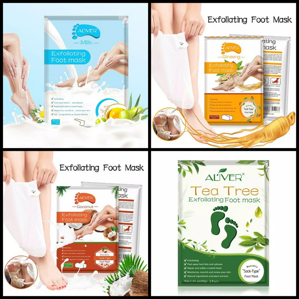 Jual ALIVER Foot Mask Exfoliating Foot Care Ginseng Coconut Milk Tea