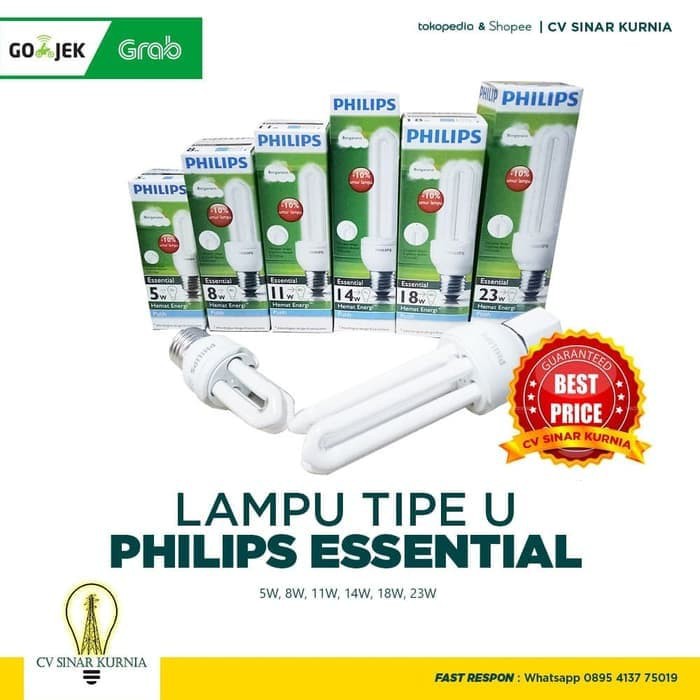 Jual Lampu Philips Essential 5w 8w 11w 14w 18w 23w Lampu Tipe U