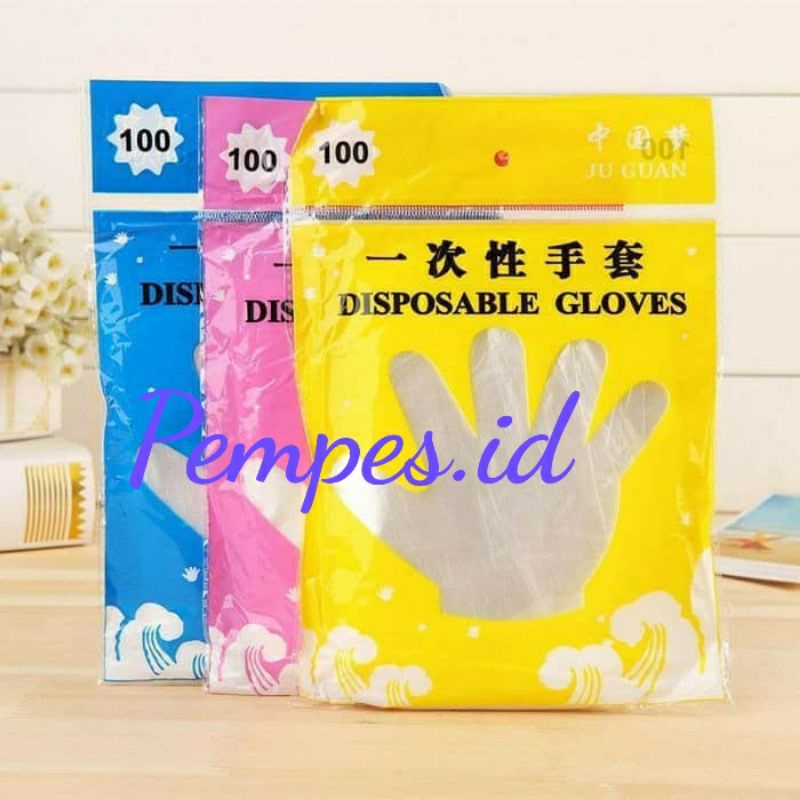 Jual Sarung Tangan Kemasan Plastik isi 100pc Disposable Plastic Gloves