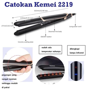 KEMEI KM 2219 Catokan Rambut 2in1 Digital Far Infrared Hair Straightener Irons Flat Styling Tool